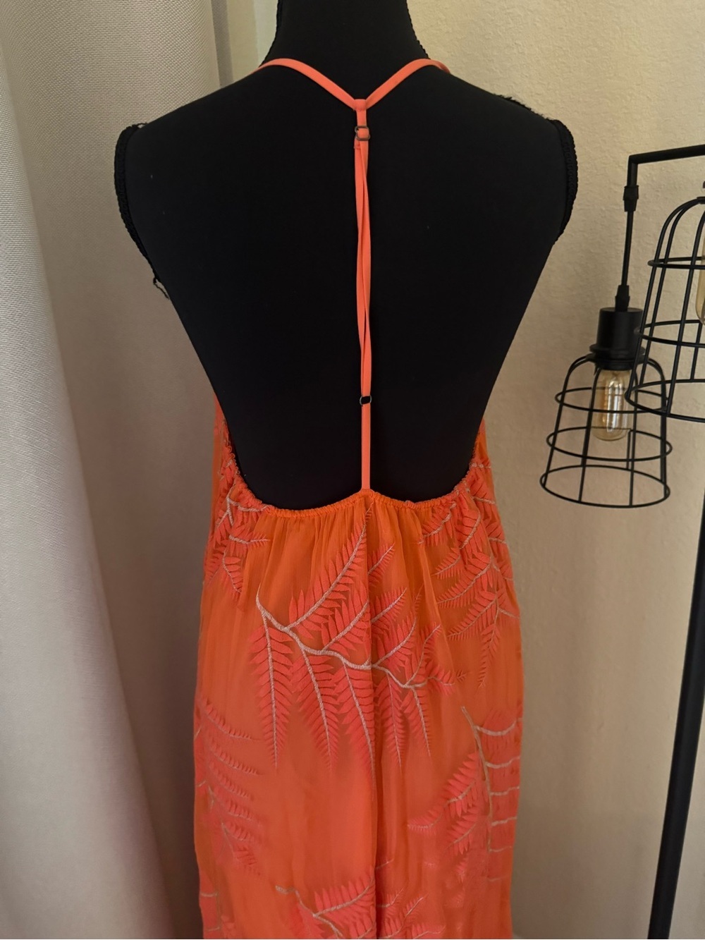 Alice + Olivia Coral Silk Maxi Dress Embroidered Open Back Designer Medium - Picture 6 of 9